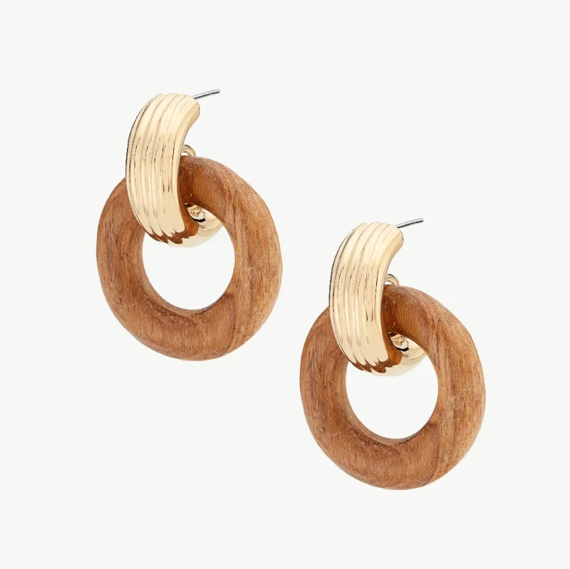 Cute Crystal Earrings-Shujaa Wood Link Stud Earrings