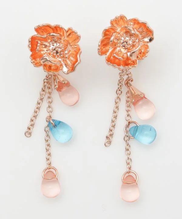 Chunky Gold Earrings-KAN-NAGI Flower Dew Earrings