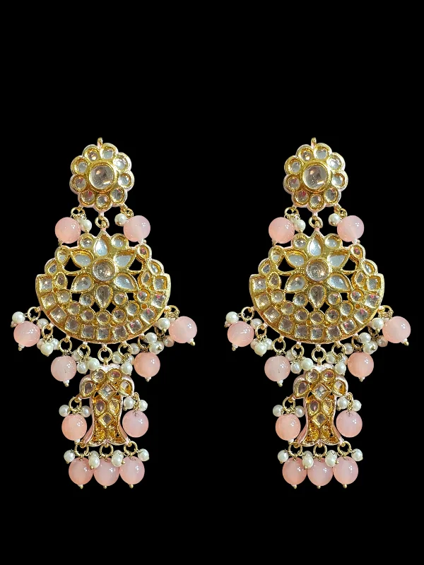 Large Bead Earrings-Farwah large  Kundan earrings  - peach   ( READY TO SHIP )