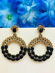 Rainbow Gemstone Earrings-Dazzling Black Color Designer Earrings With Stones For Women