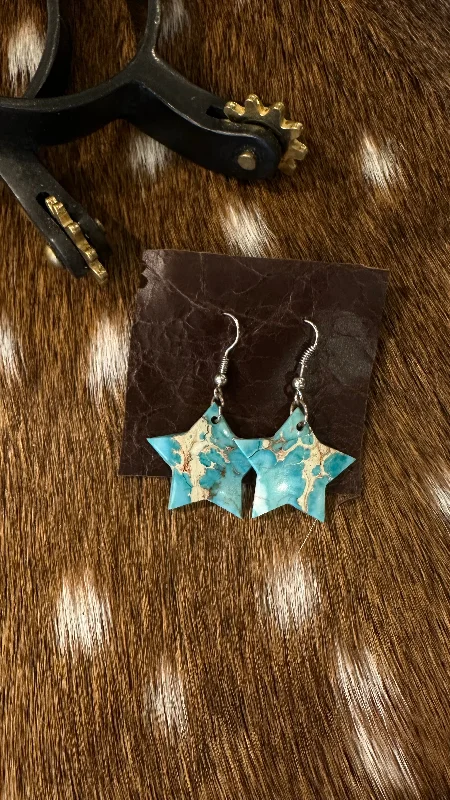 Black Diamond Earrings-Star Shaped Turquoise Slab Earrings