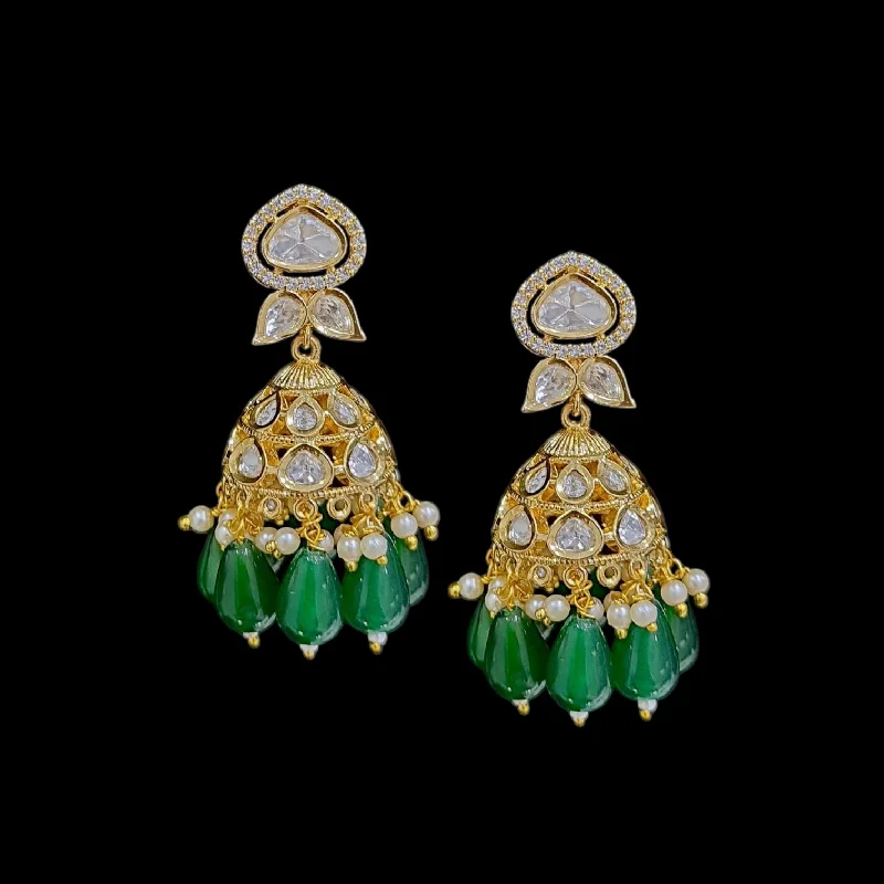 Rose Gold Drop Earrings-DER714  high quality polki earrings - Green ( READY TO SHIP)