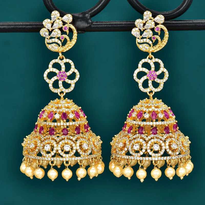 Shiny Crystal Earrings-Floral Zirconia Jhumka Earrings