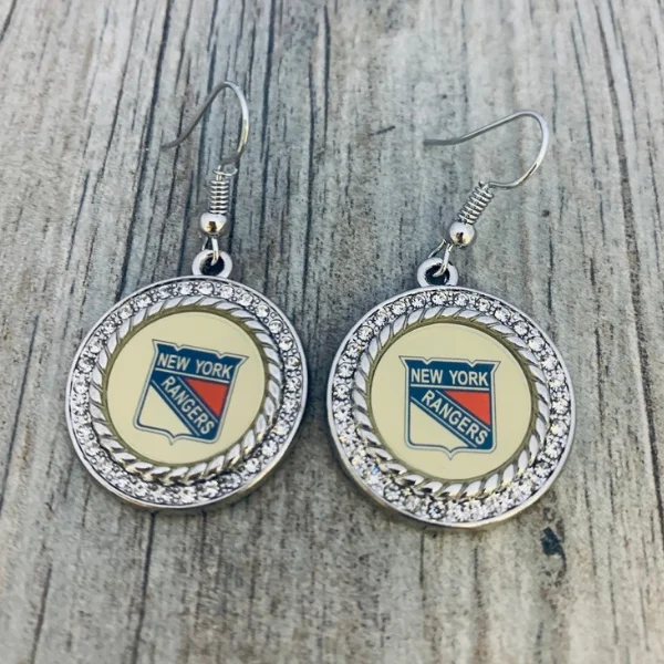 Silver Chain Drop Earrings-New York Rangers Earrings