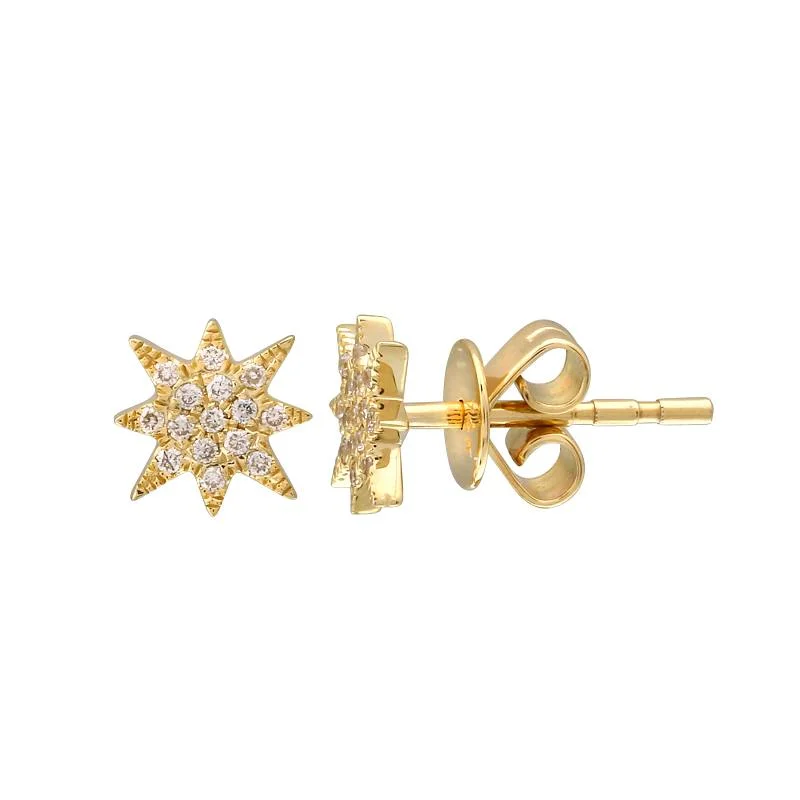 Yellow Gold Earrings-14K Diamond Pave Starburst Earring