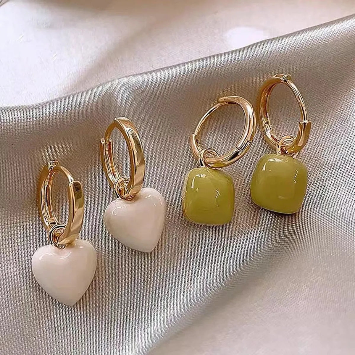 Engagement Ring with Sapphire Halo-1 Pair Casual Simple Style Square Heart Shape Enamel Alloy Drop Earrings