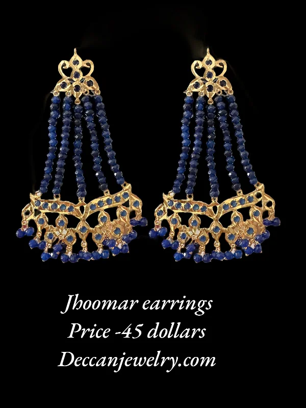 Premium Silver Earrings-DER588 Amrita jhoomar earrings in blue beads  ( READY TO SHIP )