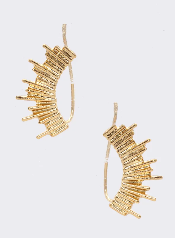 Layered Earrings for Women-Sunburst Ear Climber Earrings