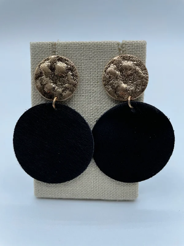 Artistic Designer Earrings-Black Cowhide Disc Earrings