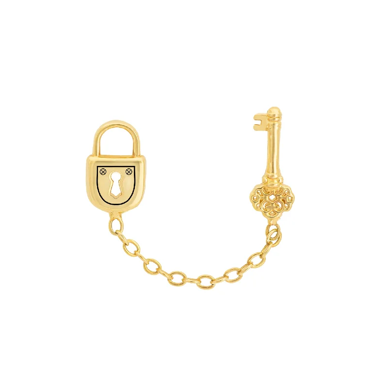 Premium Silver Earrings-Padlock Double Stud Chain Earring