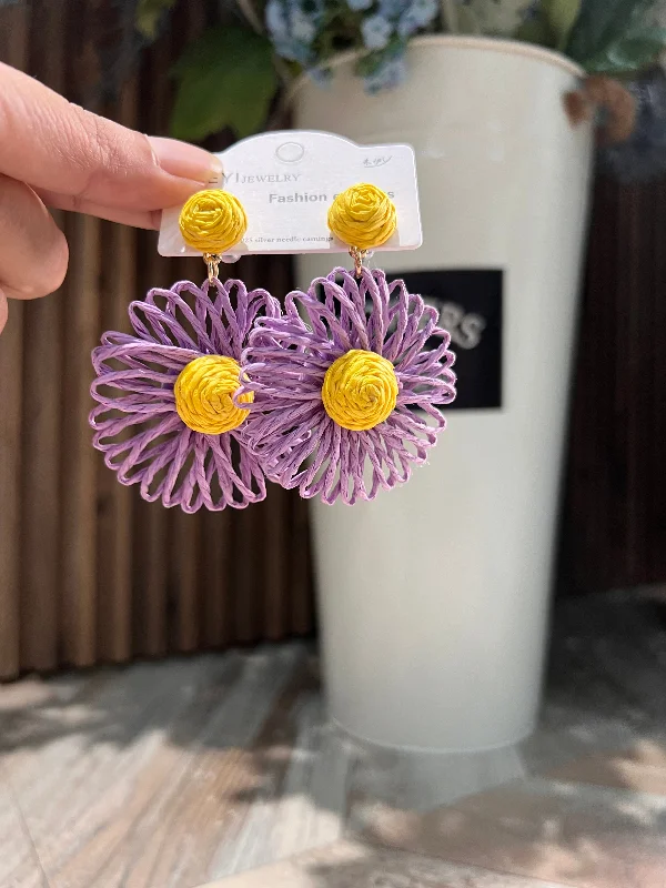 Rainbow Hoop Earrings-Summer straw earrings