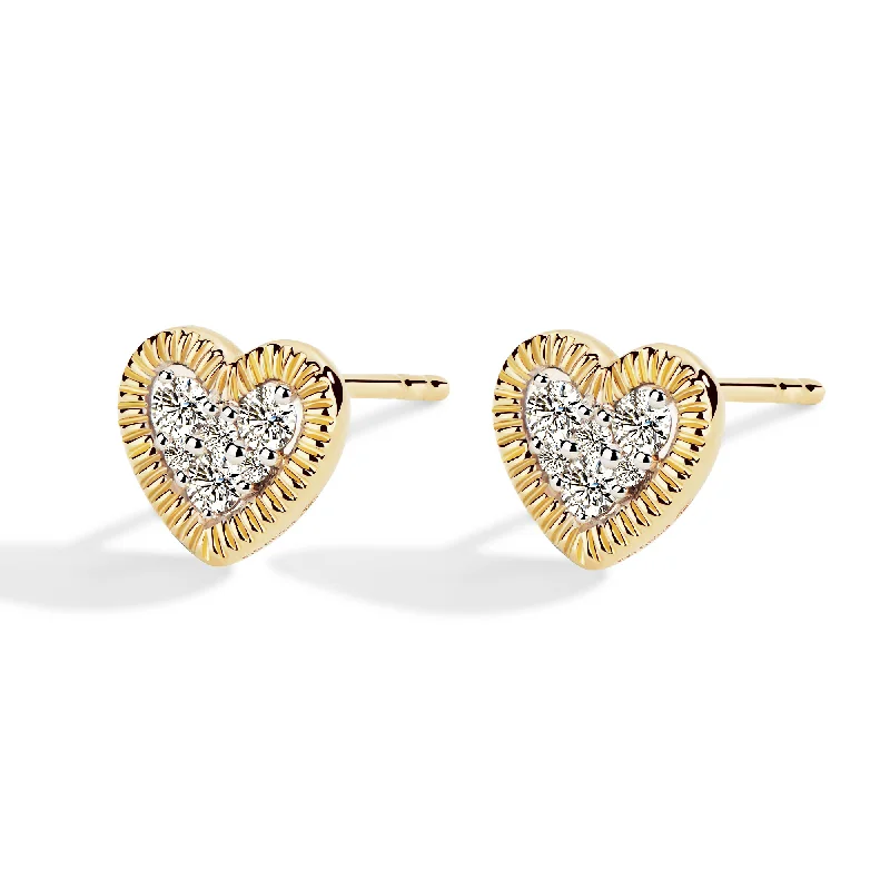 Gold Stud Earrings-Flip - 18K Diamond Heart Earring