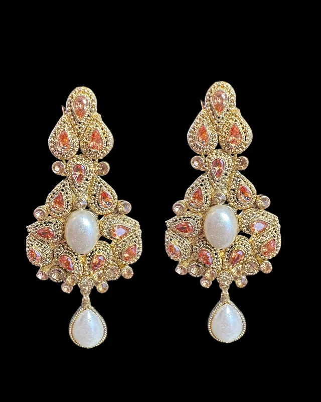 Fancy Diamond Earrings-DER763  Raaga pakistani zircon earrings in champagne gold stones  ( READY TO SHIP )