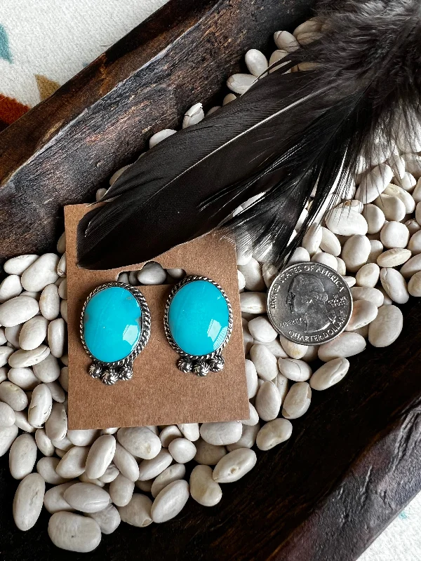 Luxury Wedding Earrings-Turquoise Oval Stud Earrings