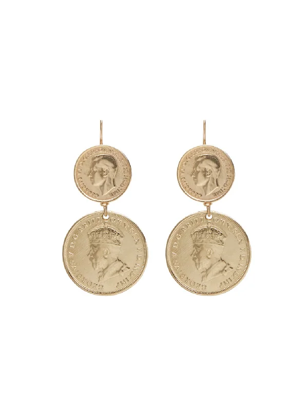 Artistic Drop Earrings-Gold Double Coin Earrings