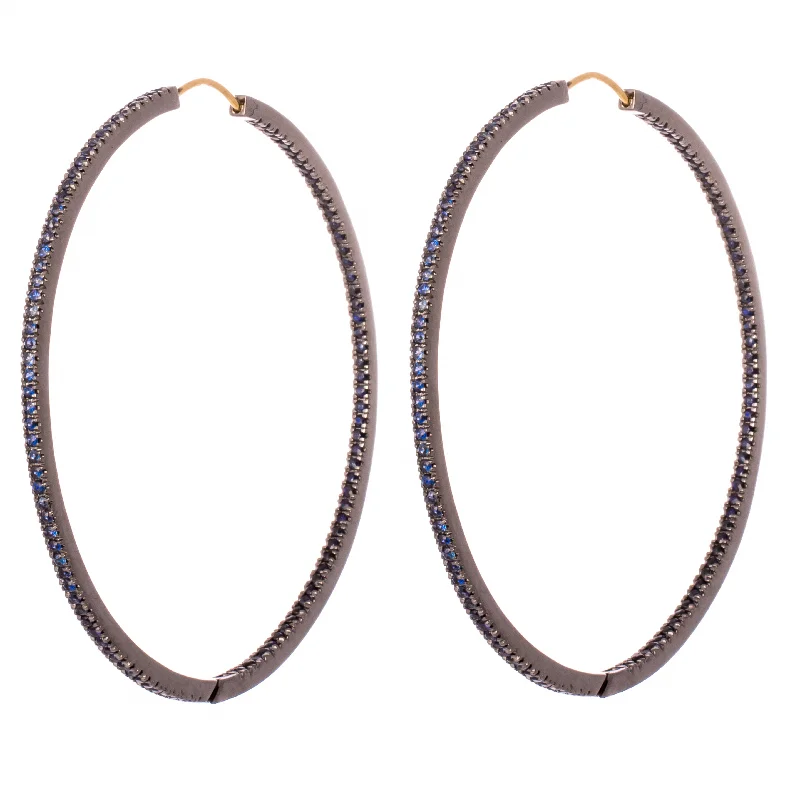 Simple Diamond Stud Earrings-Large Sapphire Hoops