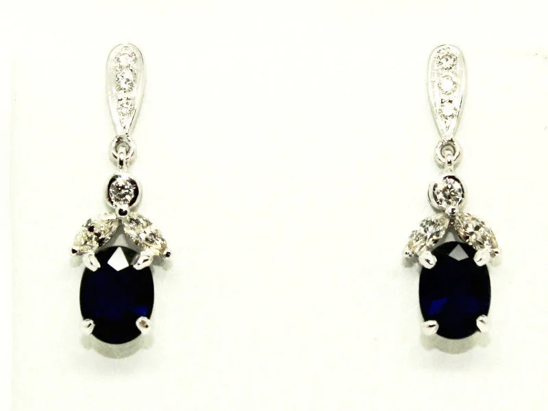 Silver Hoop Earrings for Women-BOW MARQUISE DIAMOND EARRINGS IN BLUE SAPPHIRE AD NO.1229