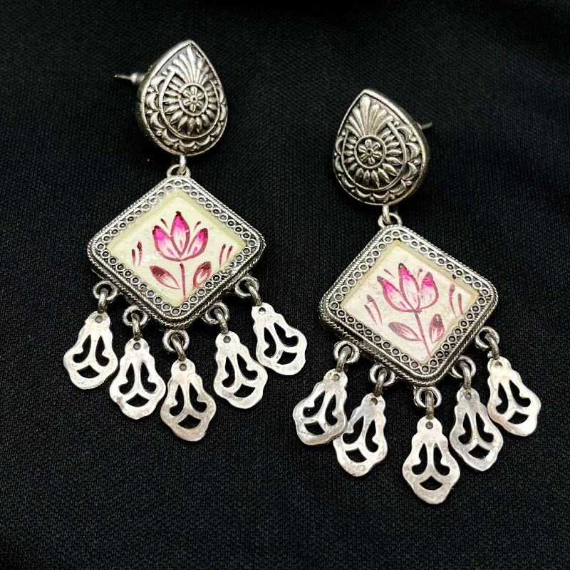 Tassel Earrings for Women-Oxidized German Silver Hand Painted Meenakari Earrings