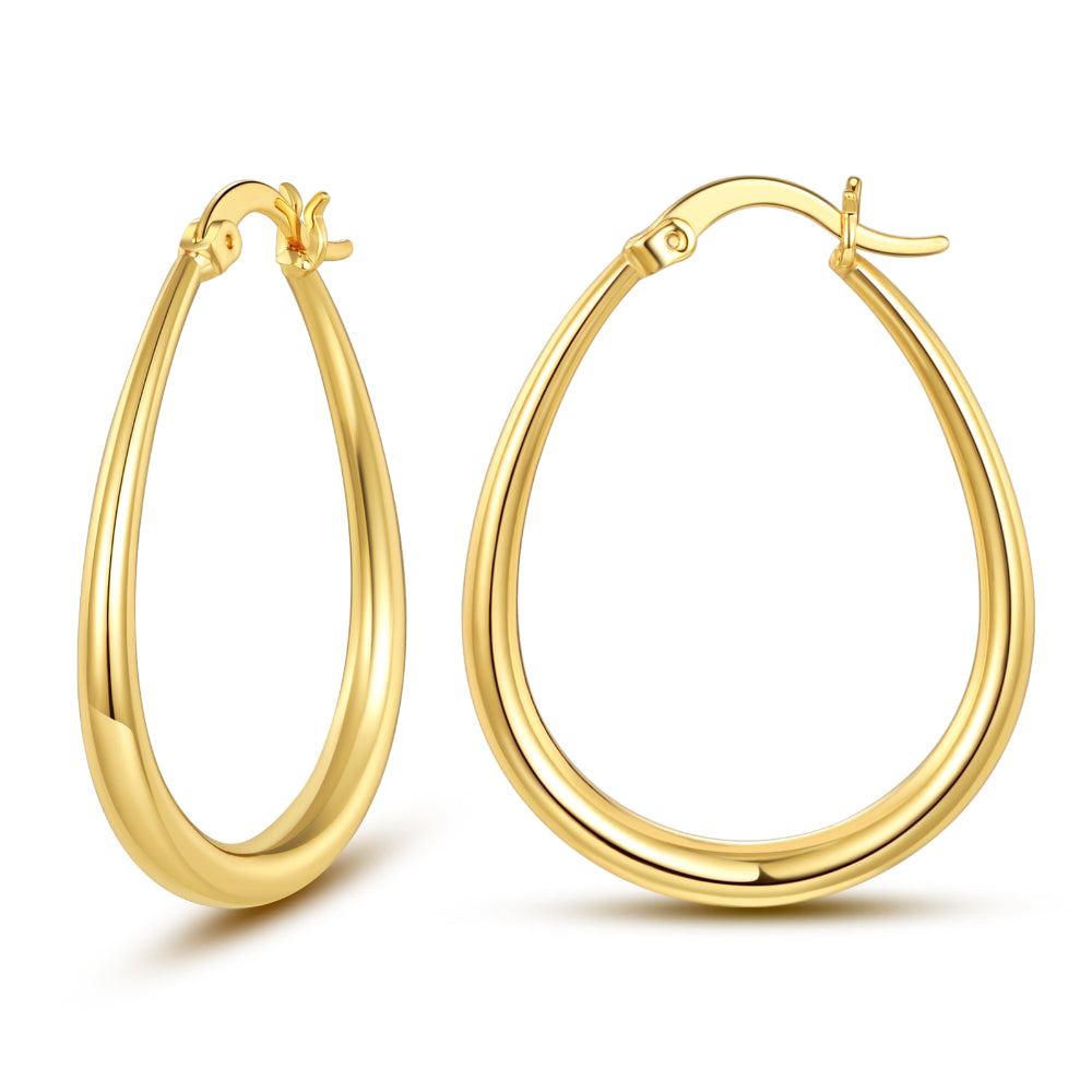 Funky Pearl Earrings-Chunky Oval Hoop Earrings