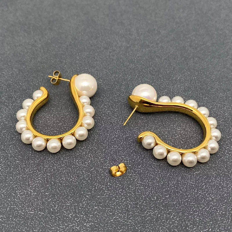 Chandelier Earrings for Weddings-Pearl Hook Hoops