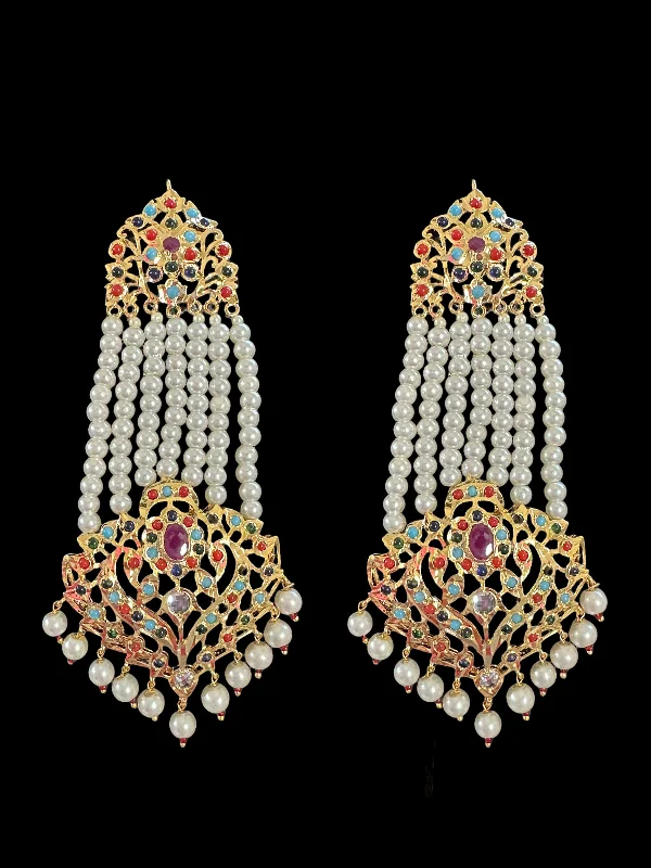 Custom Hoop Earrings-DER528 Ekta Hyderabadi jhoomar earrings - Navratan (READY TO SHIP )