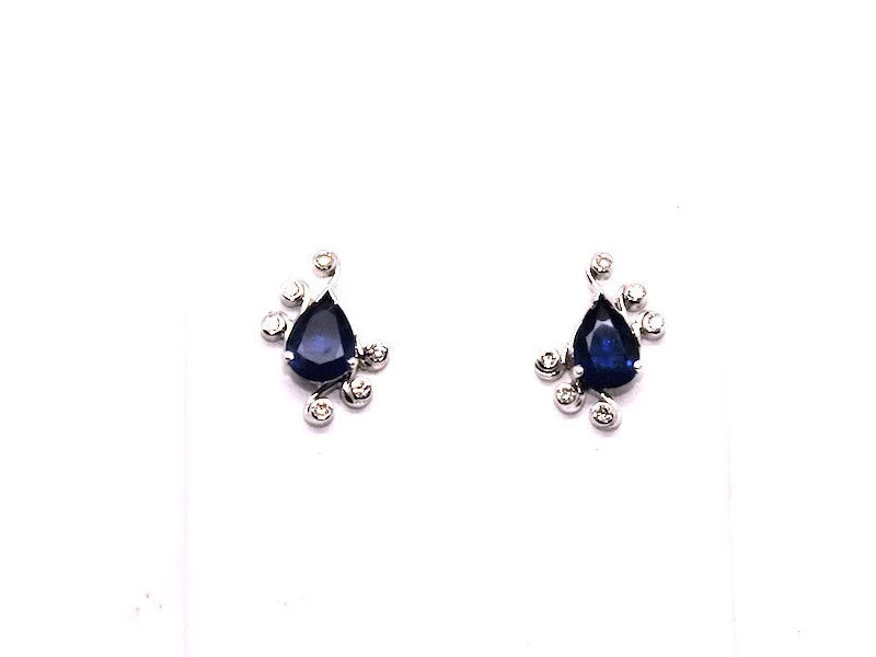 Stud Earrings for Women-Blue Sapphire And Bezel Diamond Drop Earring Ad No.029 (6/8mm)