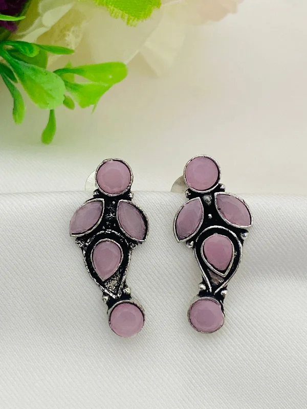 Rose Gold Earrings for Girls-Attractive Purple Stone Designer Oxidized Earrings For Women