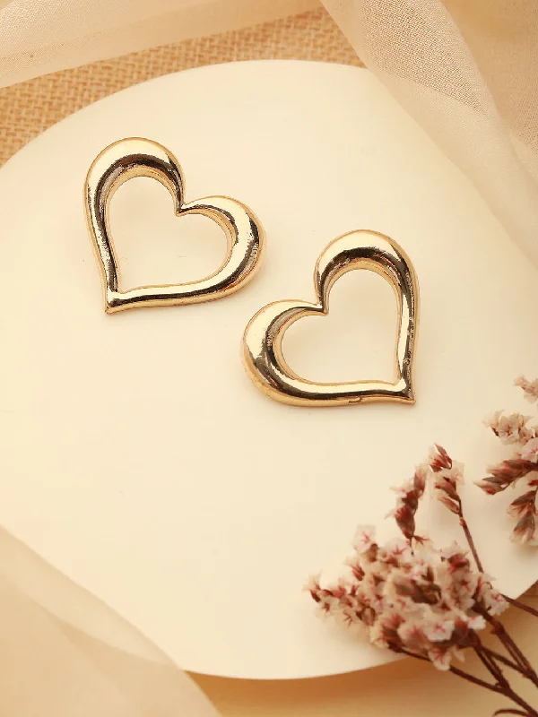 Gold Dangle Earrings-Gold Plated Heart Shaped Stud Earrings