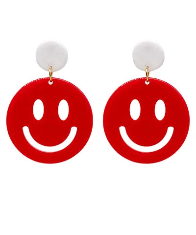 Simple Hoop Earrings-Red and White Smiley Earrings