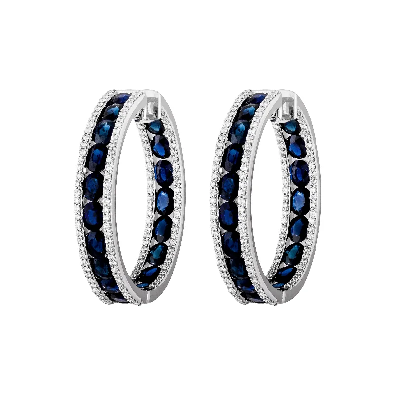 Textured Hoop Earrings-Diamond & Sapphire Hepburn Hoop Earrings