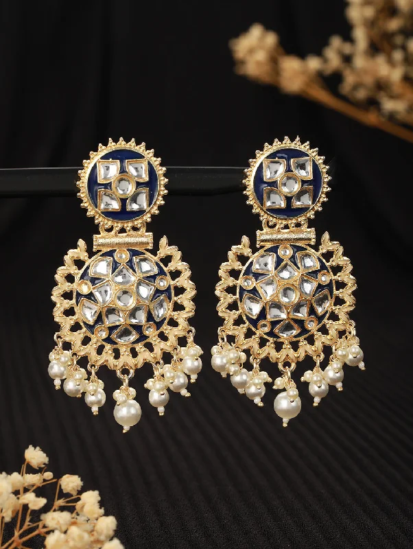 Vintage Gemstone Earrings-Gold-Toned Kundan Studded Circular Chandbalis