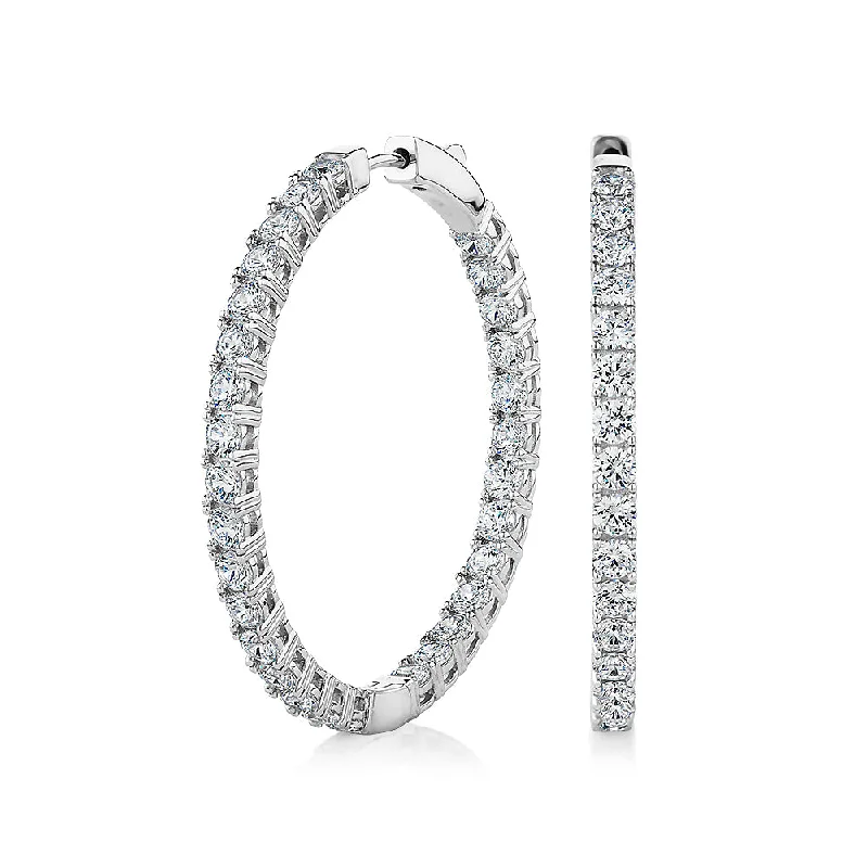 Adjustable Silver Earrings-Round Brilliant hoop earrings with 6.60 carats* of diamond simulants in sterling silver