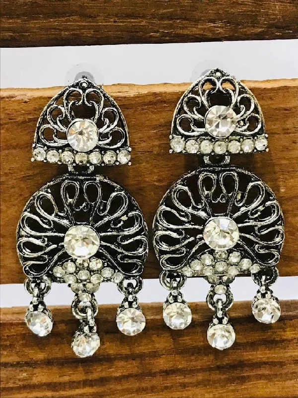 Vintage Gold Earrings-Stunning Oxidized White Color Stone Worked Designed Earrings