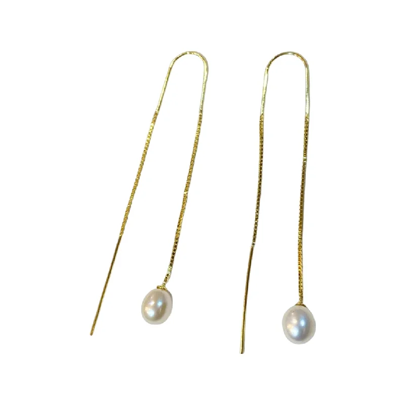 Gold Leaf Earrings-Pearlea Threader Earrings