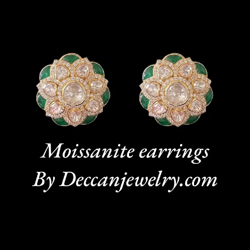 Silver Earrings with Diamonds-Moissanite gold plated silver earrings ( READY TO SHIP )