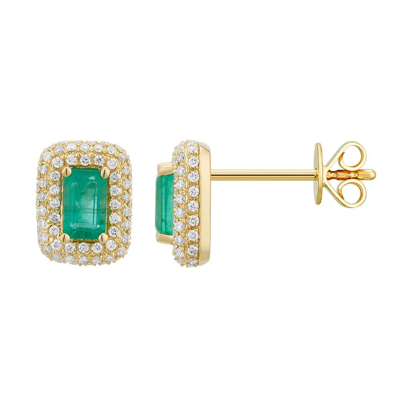 Geometric Dangle Earrings-Emerald Cut & Gemstone Pave Diamond Outline Earrings