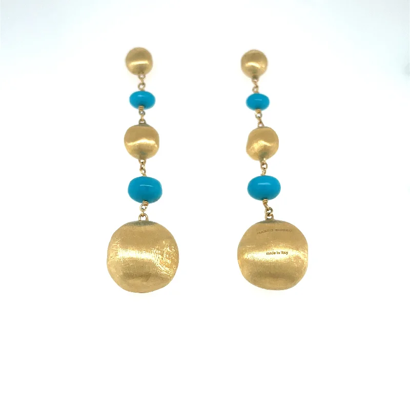 Silver Hoop Earrings for Women-Marco Bicego Yellow Gold Earrings with Turquoise