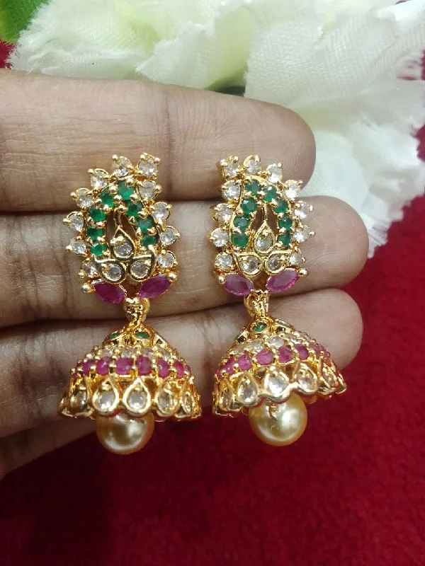 Bridal Earrings for Weddings-Dazzling Gold Plated Multicolored Earrings For Women