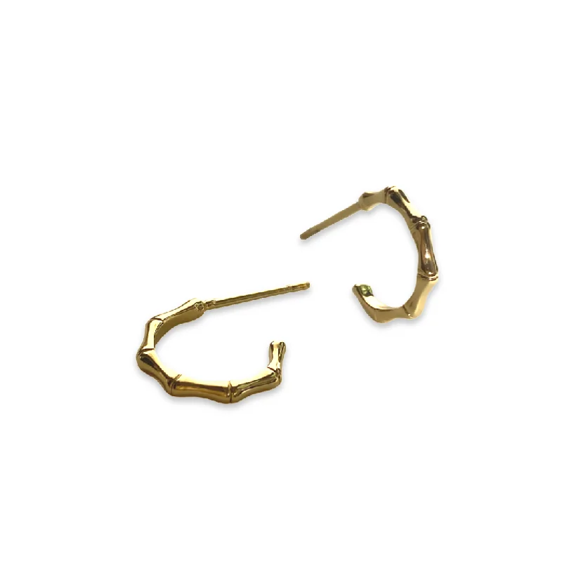 Gemstone Stud Earrings-Gold Filled Bamboo Mini Half Hoops