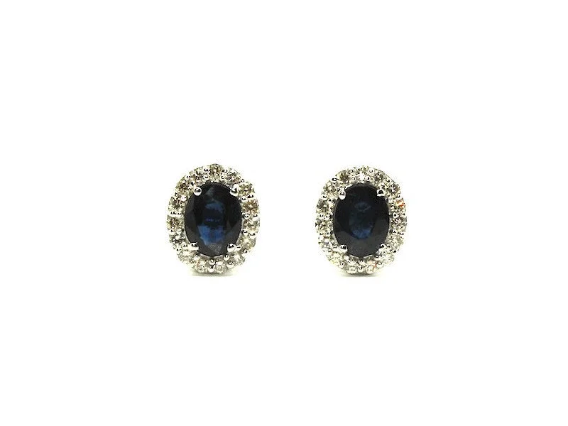 Bridesmaid Earrings-Blue Sapphire & Diamond Halo Studs Ad No.1063