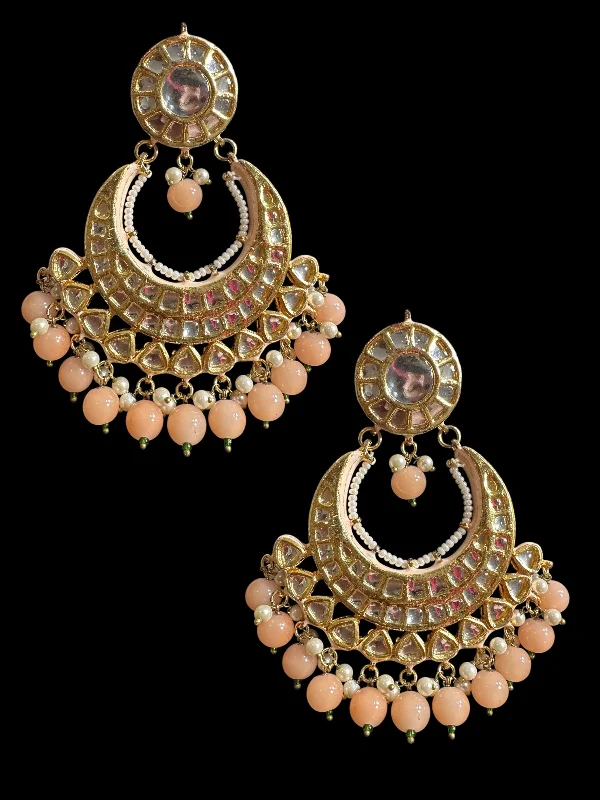 Fashion Bead Earrings-Kundan meena earrings - peach , Oversized chandbali  ( READY TO SHIP )