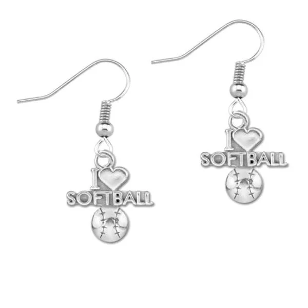 Large Pearl Earrings-I Love Softball Earrings