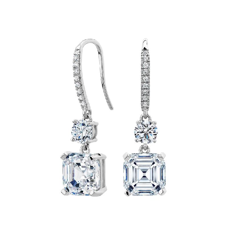 Vintage Drop Earrings-Asscher and Round Brilliant drop earrings with 7.2 carats* of diamond simulants in sterling silver