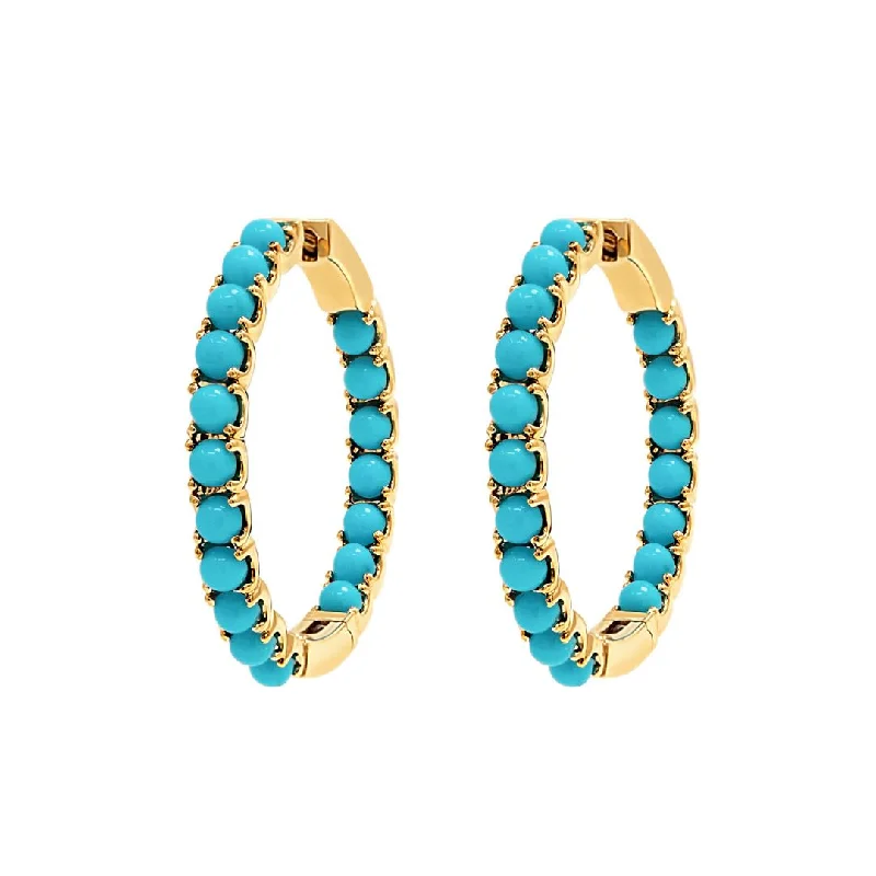 Small Gemstone Earrings-Yellow Gold & Turquoise Azure Awe Hoop Earrings