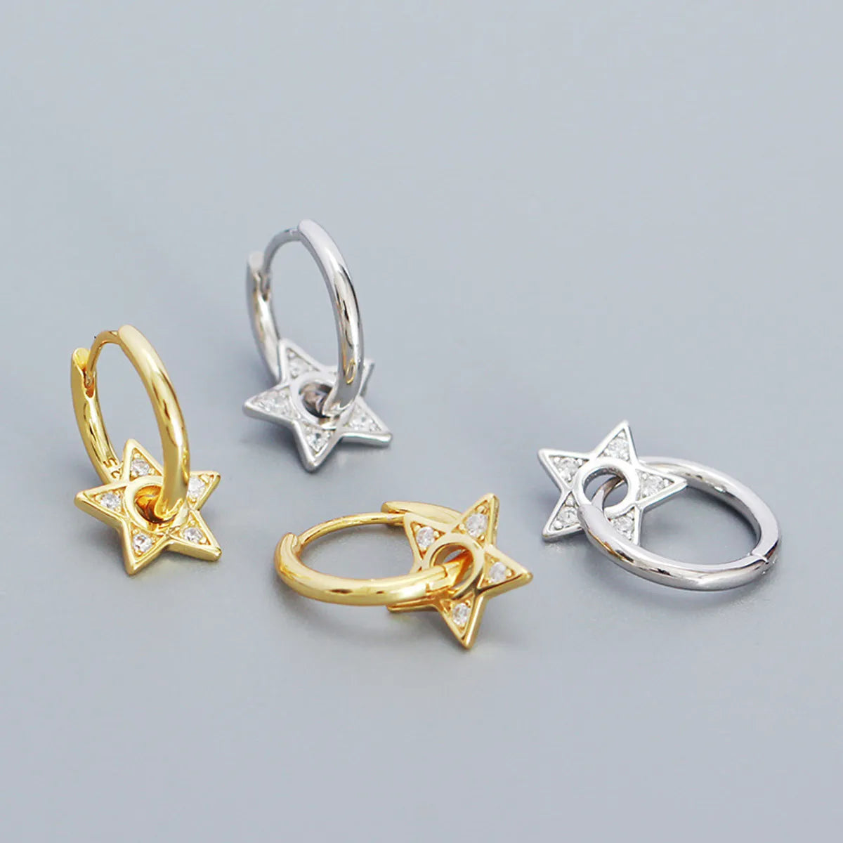 Wedding Ring with Yellow Diamond-1 Pair Simple Style Pentagram Sterling Silver Plating Inlay Zircon Drop Earrings