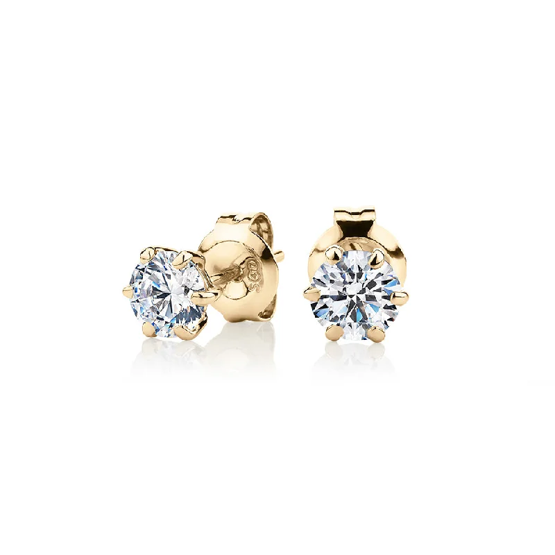 Beautiful Stud Earrings-Round Brilliant stud earrings with 1 carat* of diamond simulants in 10 carat yellow gold