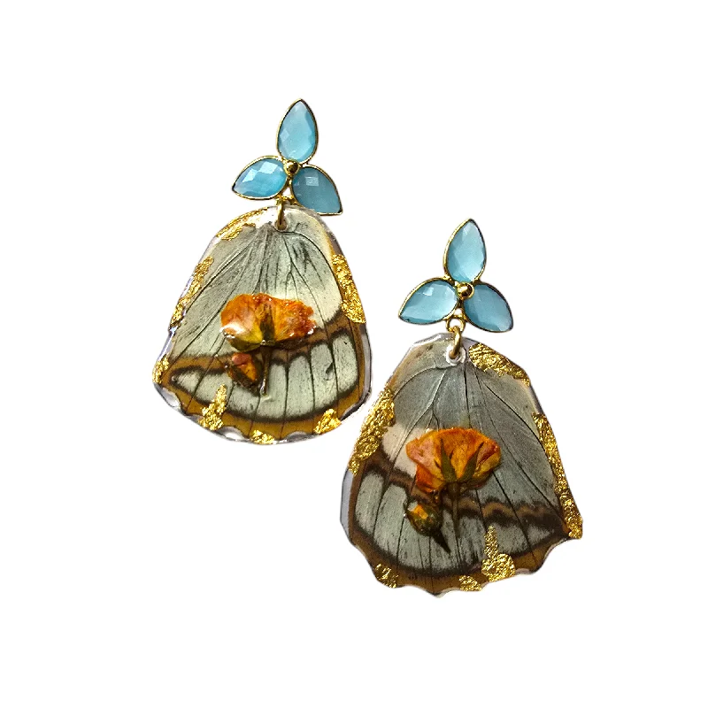 Swarovski Crystal Earrings-The Real Butterfly Chalcedony Flower Post Earrings