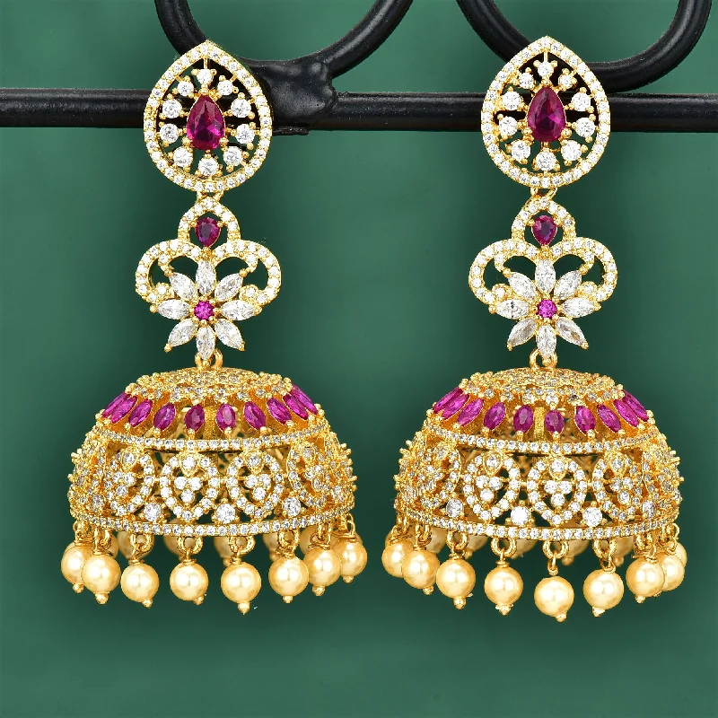 Bright Colorful Earrings-Floral Zirconia Jhumka Earrings