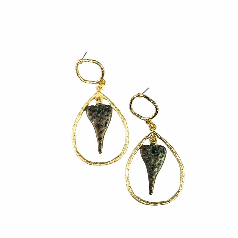 Colorful Drop Earrings-The Shera Patina Heart Earrings