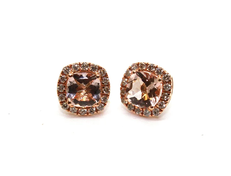 Boho Chic Earrings-Morganite and Micropave Diamond Halo Earrings Ad No. 2945